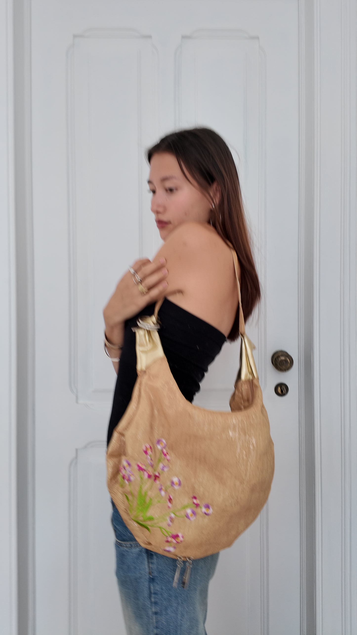 Beautiful golden bag with flower detail vintage