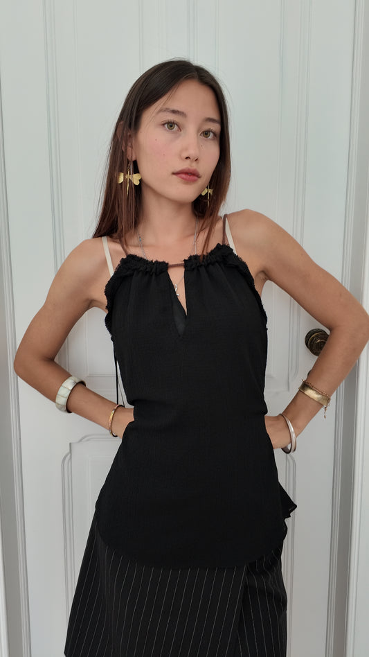 Adorable long black top with brown detail size M/L