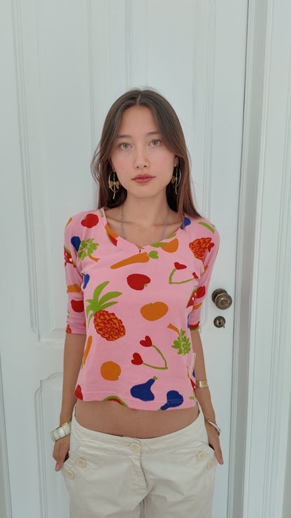 Fruit detail mid length sleeve top S
