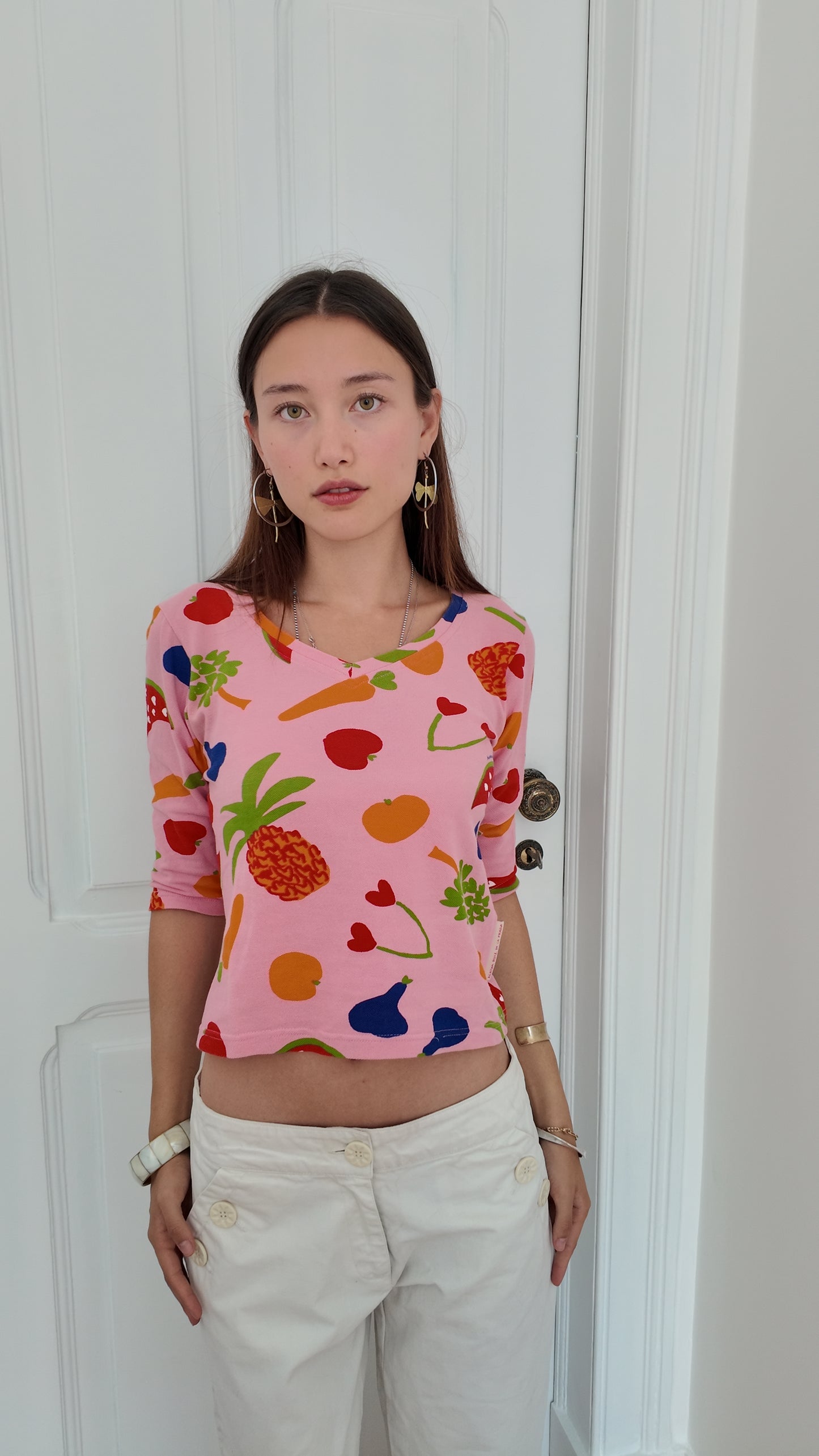 Fruit detail mid length sleeve top S