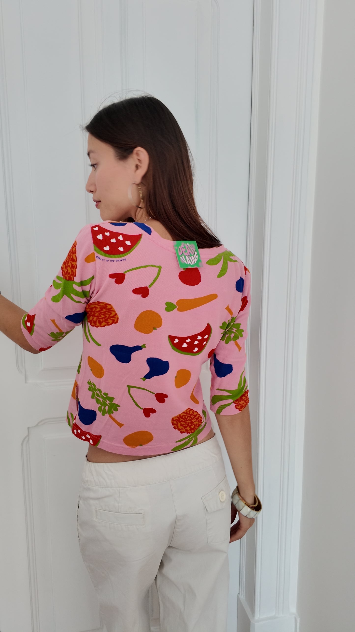 Fruit detail mid length sleeve top S