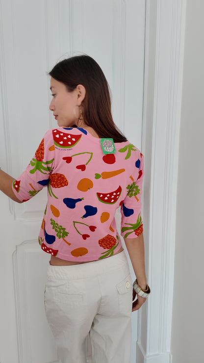 Fruit detail mid length sleeve top S