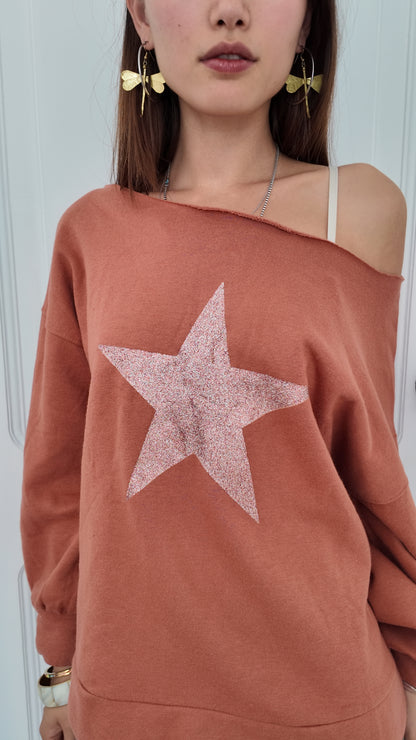 Adorable off the shoulder sweater with star detail size L/XL