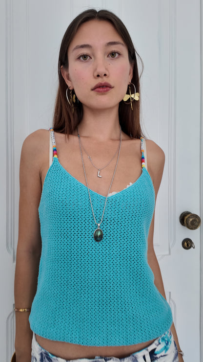Adorable blue top with beads detail size M
