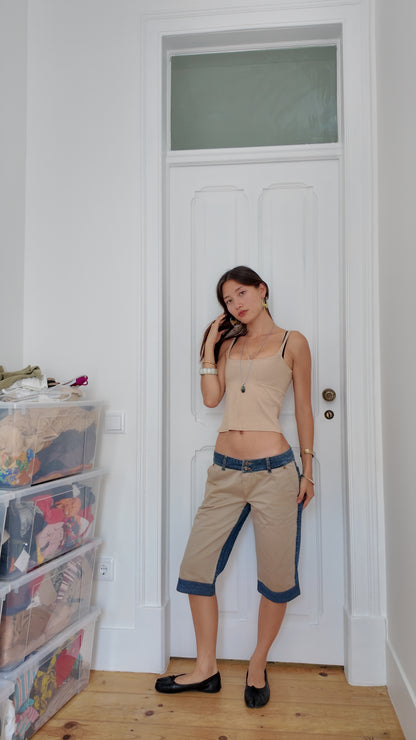 Iconic caqui jeans with beige detail size 38