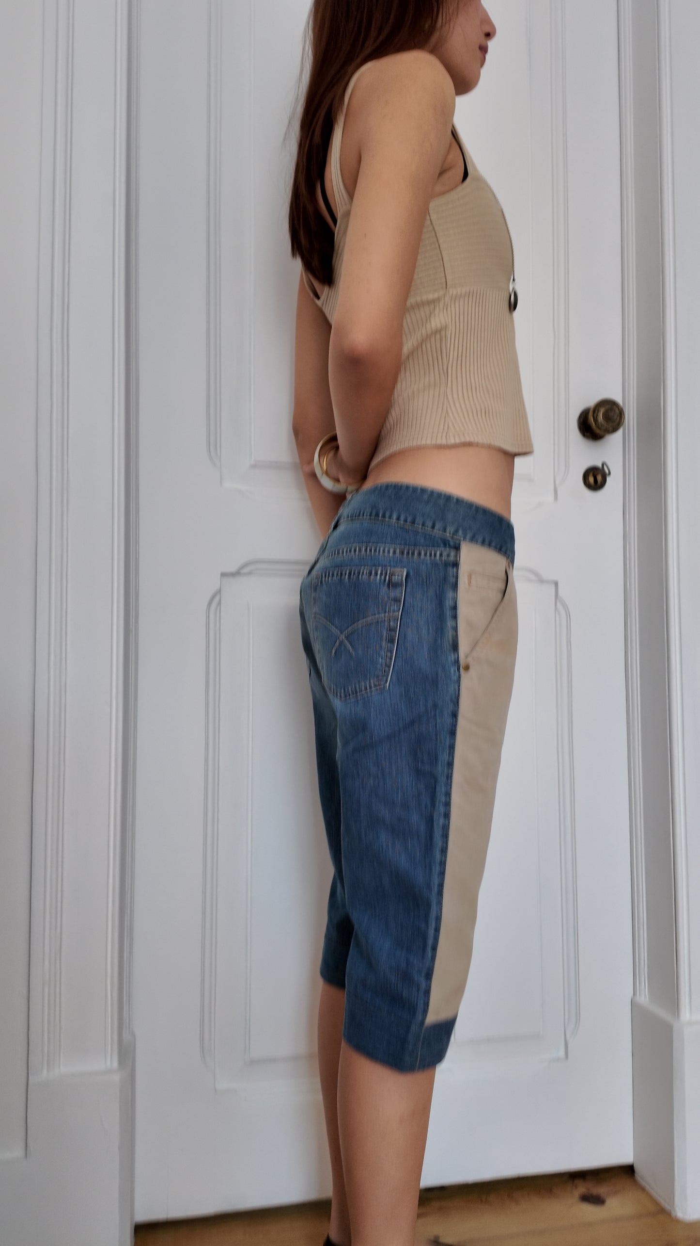 Iconic caqui jeans with beige detail size 38