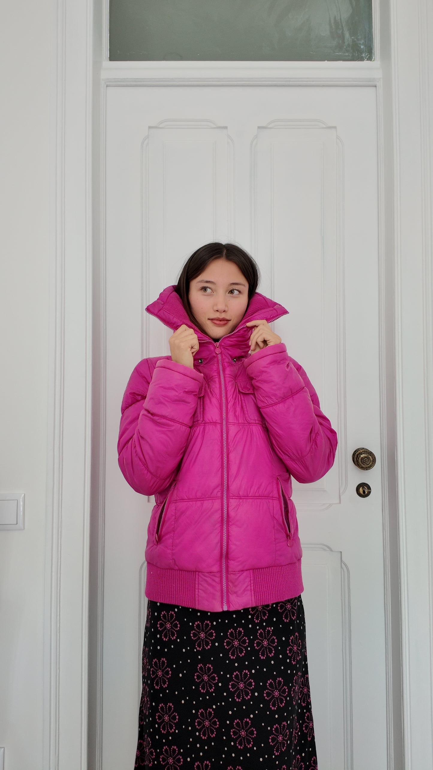 Hot pink puffer jacket size M