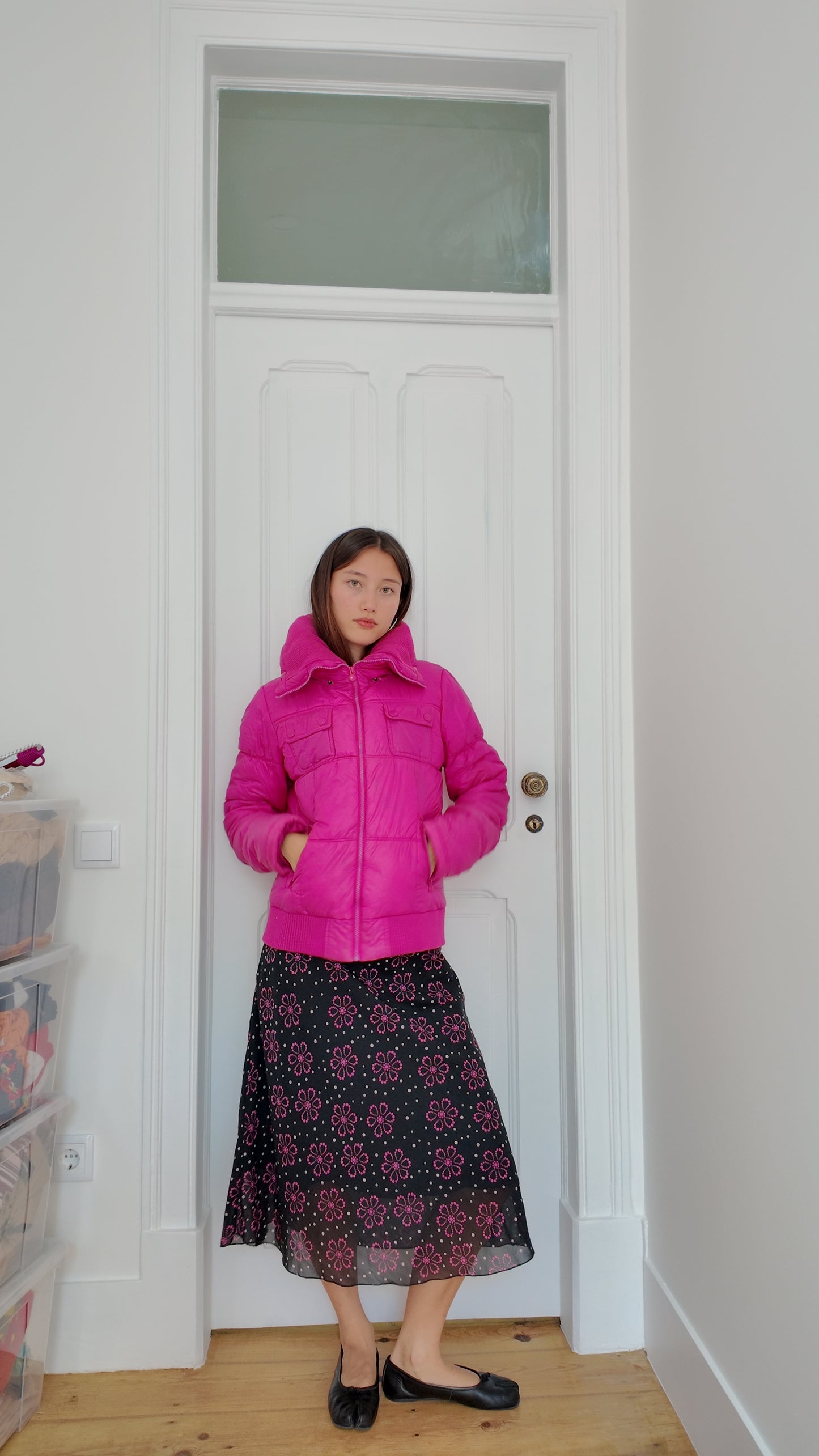 Hot pink puffer jacket size M