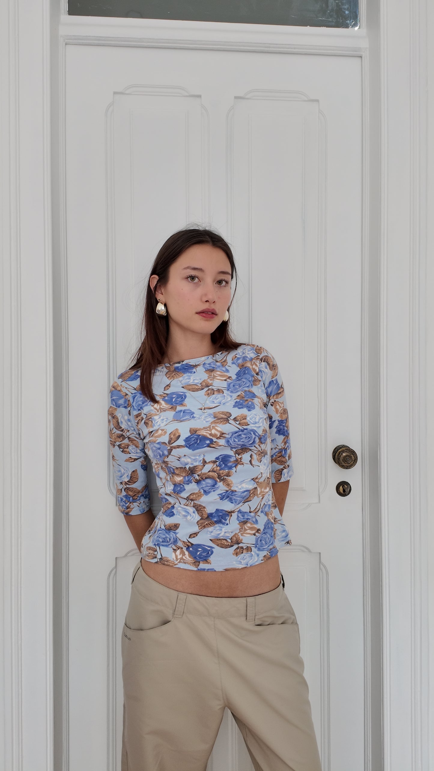 Vintage 90s blue flower top size S