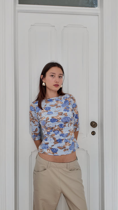 Vintage 90s blue flower top size S