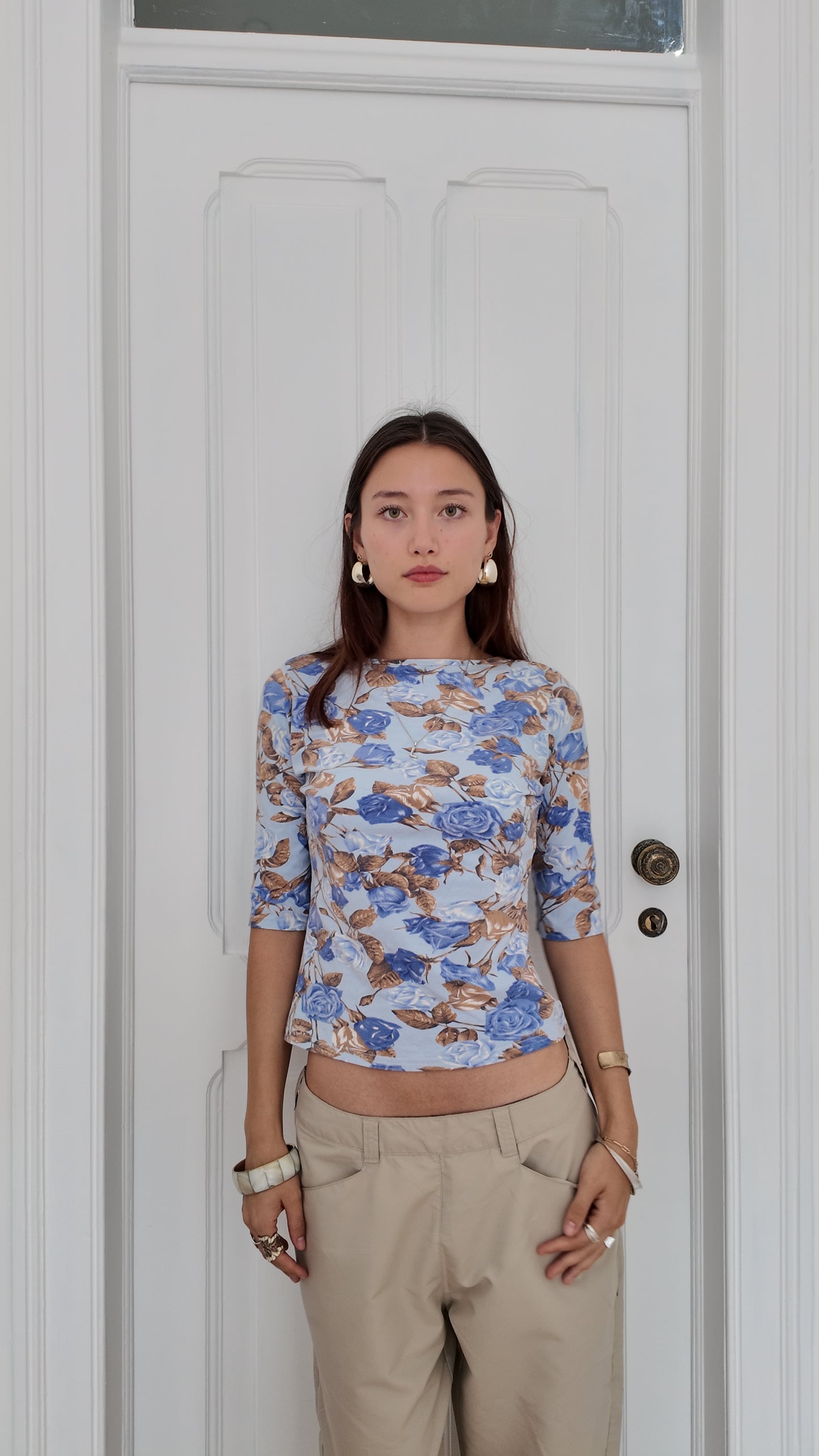 Vintage 90s blue flower top size S
