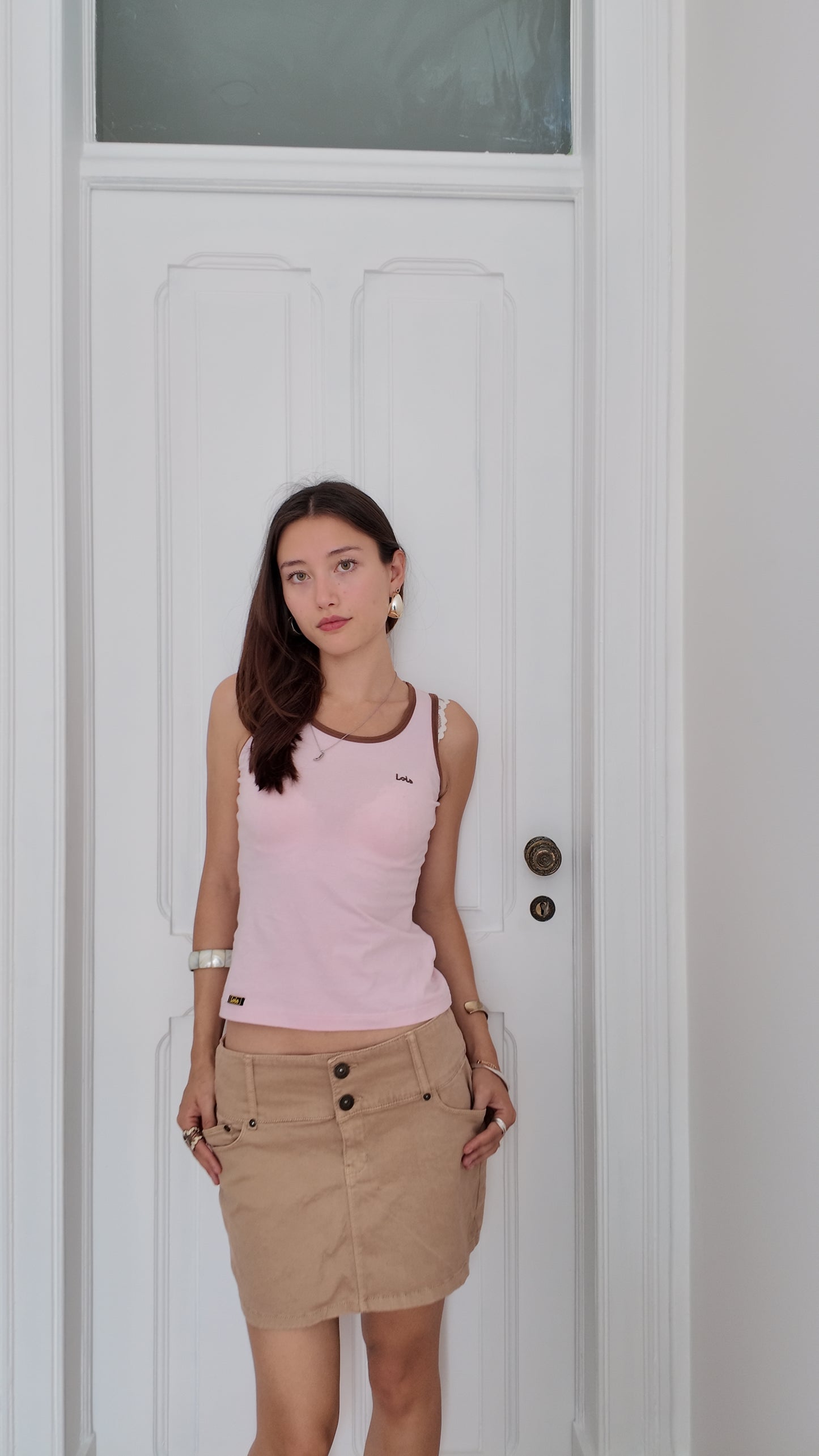 Adorable babypink Lois vintage tank top brown details size XS