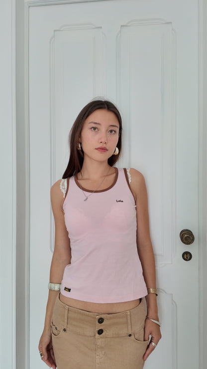 Adorable babypink Lois vintage tank top brown details size XS