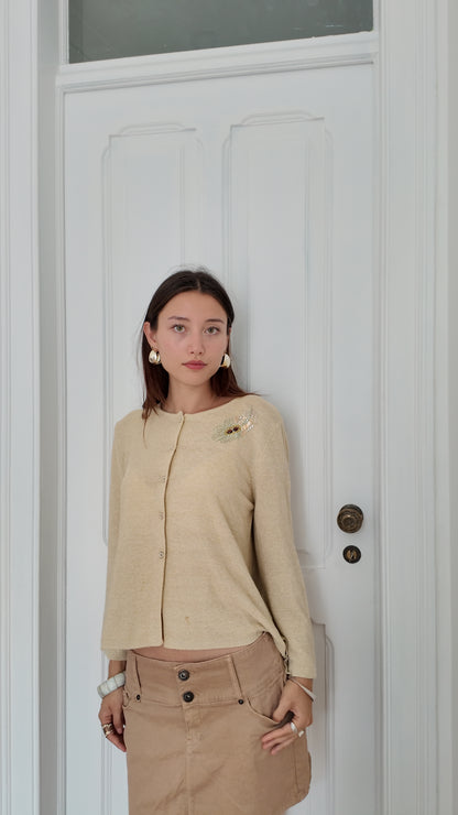 Adorable beige cardigan with bead detail size M