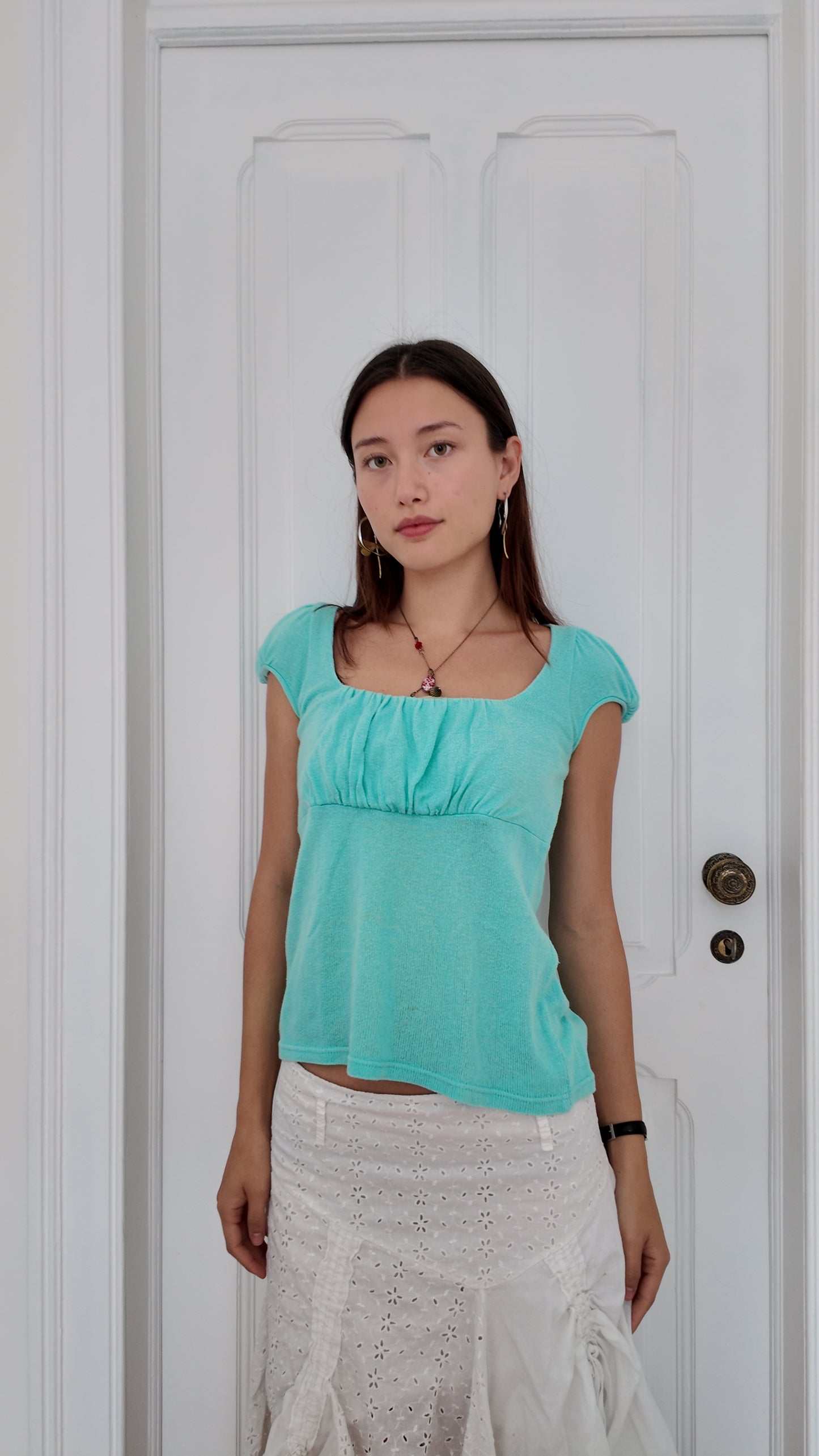 Adorable blue coquette top size S/M