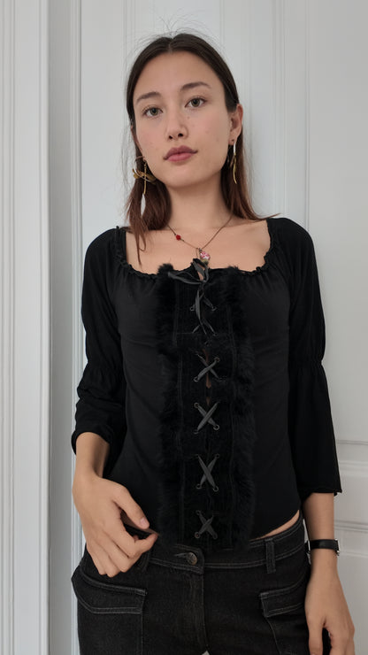 Iconic vintage long sleeve top with lace detail size M