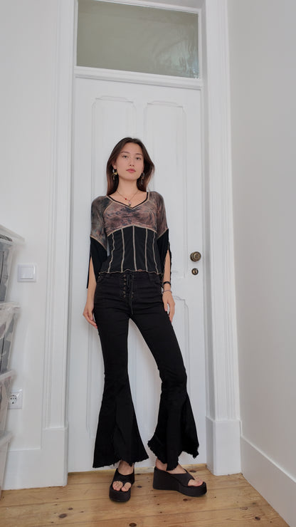 Amazing vintage lace detail black flare jeans size 34