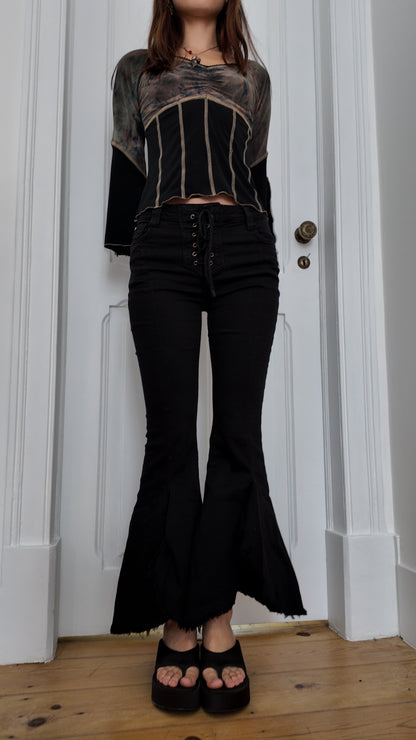 Amazing vintage lace detail black flare jeans size 34