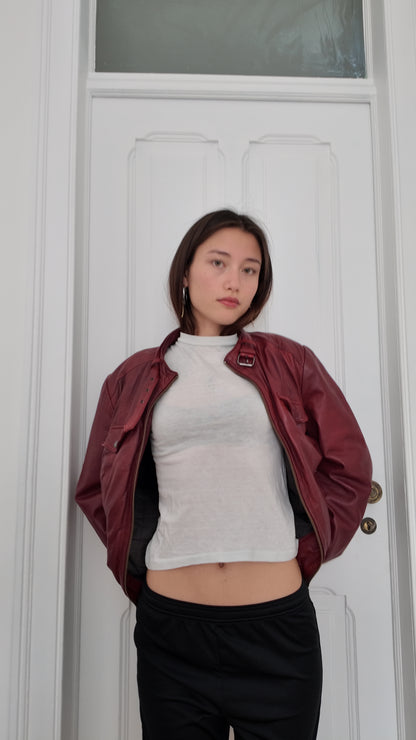 Leather dark red vintage jacket size L
