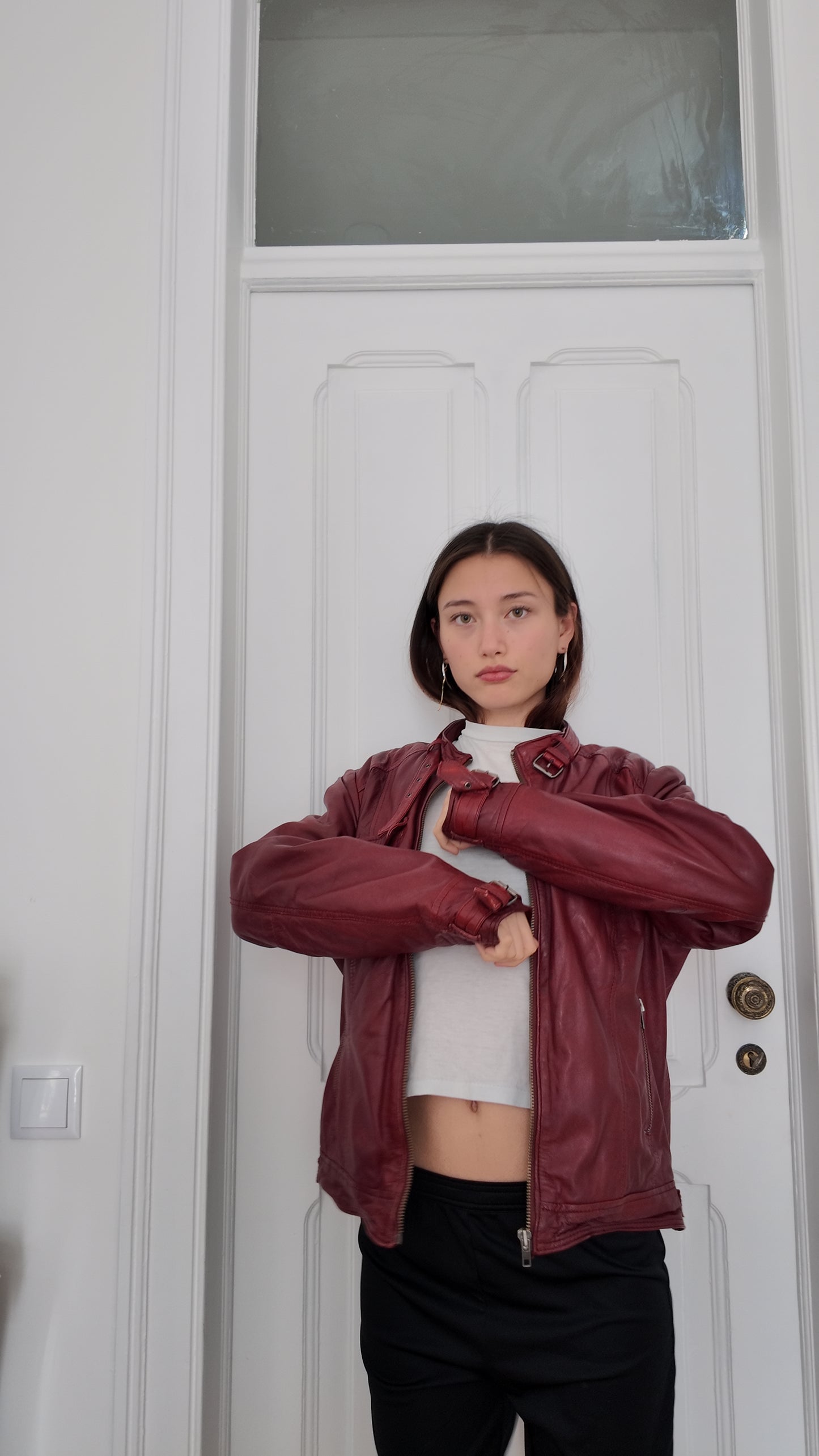 Leather dark red vintage jacket size L