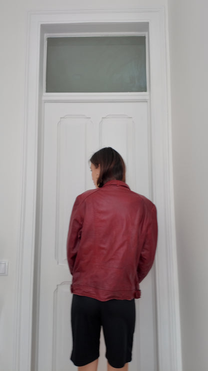 Leather dark red vintage jacket size L