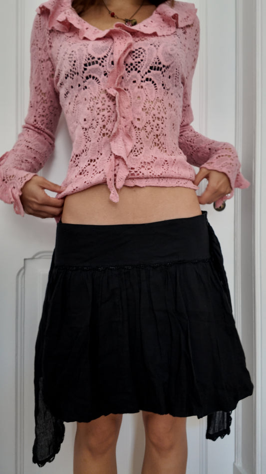 Adorable mini black skirt with tie on the side and cute details size 38