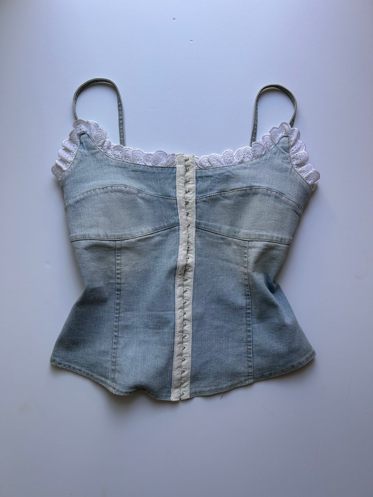 Perfect coquette denim corset with white lace size M