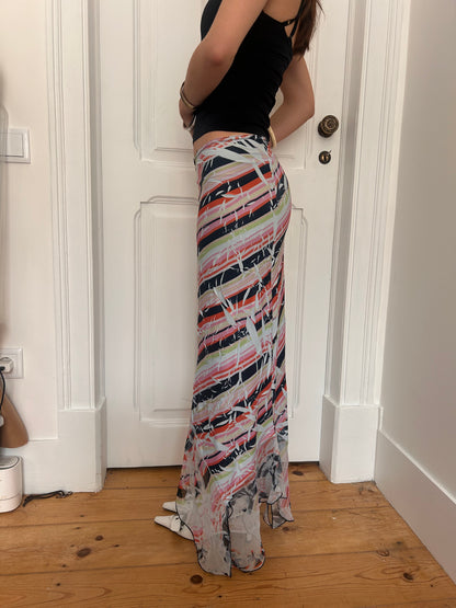 Adorable stripped maxi skirt with print error design size 34