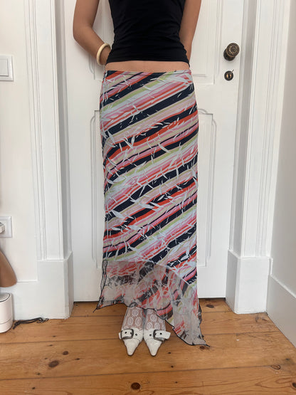 Adorable stripped maxi skirt with print error design size 34