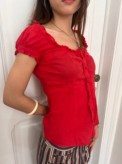 Adorable milkmaker style red coquette top size M
